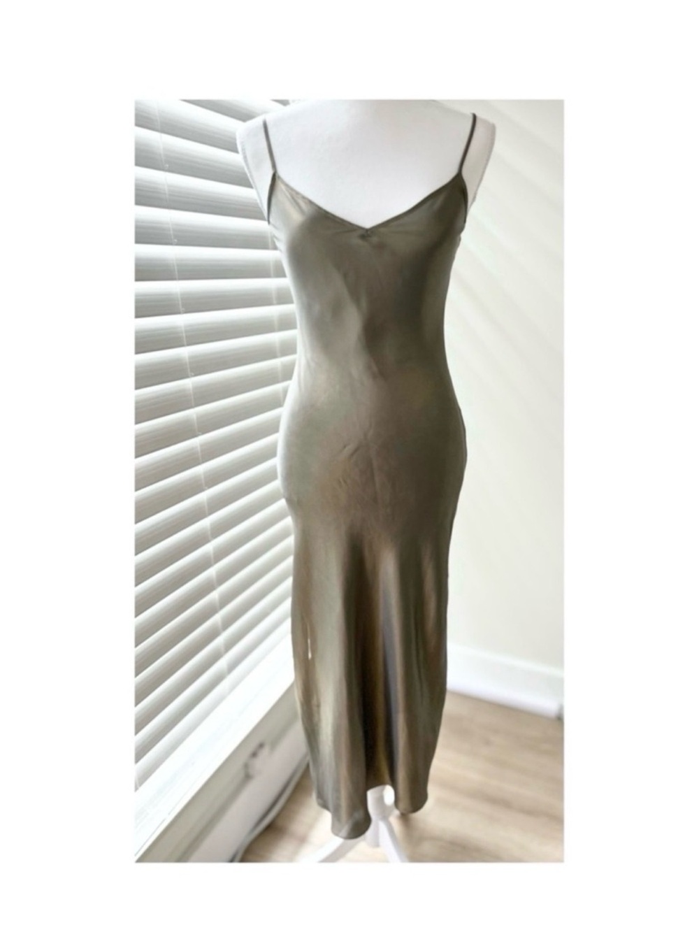 AllSaints Olive Slip Midi Dress with Thin Straps